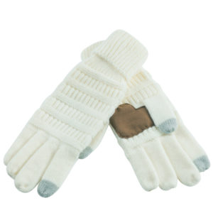 C.C. knit tech gloves in ivory.