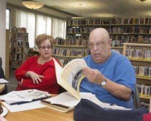 Andrea Liftman, of Salem, and Gallo at the meeting of “Swampscott History Buffs” at Swampscott Public Library.  